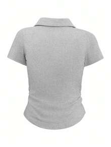 Rina Fox Camiseta de manga corta informal y minimalista con estampado de lazo para mujer - Gris - Ver 2