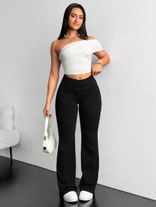 Flexra Quần jean ống loe cạp chun co giãn đa năng thường ngày cho nữ cỡ lớn - màu đen - Xem 7