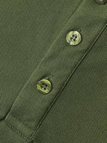 Manfinity Homme Men's Minimalist Contrast Color Short Sleeve Polo Shirt, Summer - Army Green - View 4