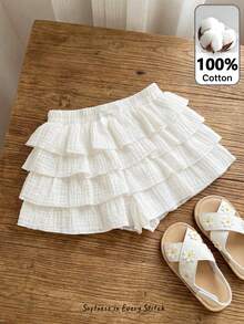 Cozy Pixies 女婴豹纹弹力腰荷叶边半身裙，百搭舒适 - 白色 - 查看 7