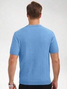 Manfinity Homme Áo thun nam tay ngắn dệt kim màu trơn, kiểu dáng thường ngày, thích hợp cho mùa hè. - Màu xanh lam - Xem 2