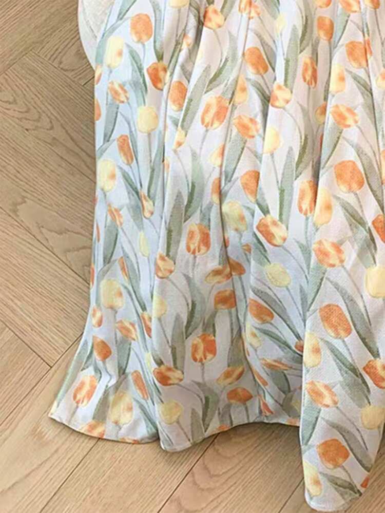GlowEve Vestido con estampado de tulipanes, vestido de verano sin mangas con diseño floral artístico para vacaciones - Multicolor - Añade 5