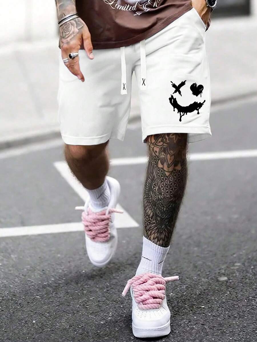 Manfinity LEGND Loose Men's Cartoon Graphic Drawstring Waist Shorts - White - View 1