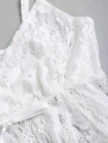 SHEIN Sweetro 女士甜美性感风白色蕾丝拼接吊带背心，不对称下摆，春夏款 - 白色 - 查看 4