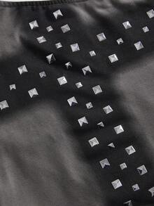ROMWE Grunge Punk Punk Metal Rivet Cross Print Tight Shoulder T-Shirt - Grey - View 4