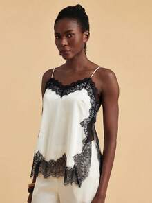 Travachic Canotta casual da donna in pizzo e patchwork - Bianco e nero - Visualizzare 3