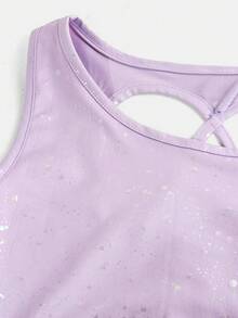 SHEIN Tween Girls' Casual Sports Gymnastics Yoga Shiny Elegant High Stretch Foil Knit Backless Unitard, Purple - Purple - View 5