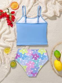 SHEIN 少女吊带无袖夏季沙滩比基尼上衣 - 淺藍色 - 查看 2