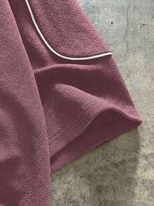 AXEPEAK 男士针织休闲日常宽松短袖T恤 - 紫色 - 查看 4