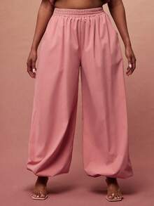 Vixey Solid Woven Elasticized Waistband Jogger Pants - Pink - View 1