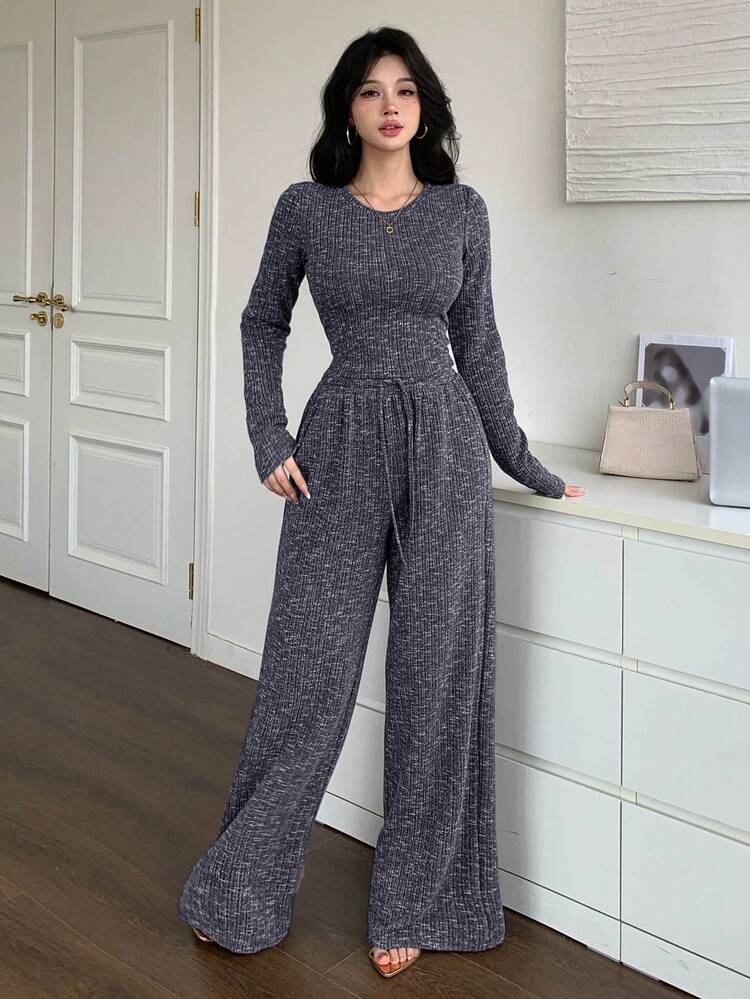Women's Casual Floral Print Round Neck Long Sleeve T-Shirt And Straight Leg Pants 2 Pieces Set, Suitable For Spring, Summer And Autumn Lounge Sets For Women