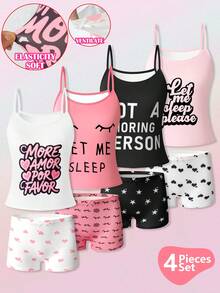 Girls' Minimalist Solid Color Series Wireless Camisole & Comfortable Boyshort Panty 4-Piece Underwear Set - Multicolor - View 3