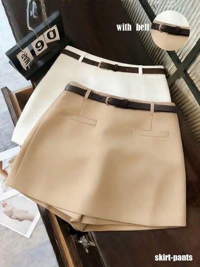  Franclia Fashionable Casual Commute Versatile Textured Soft Fabric High Waist Slit Gray Women's Shorts, Women's Skirt, Women's Culottes, Women's Hot Pants, Casual Spring/Summer Women's Clothing, Women's Mini Skirt,Franclia  Suit Fabric High Waist Khaki Women's Shorts, Women's Skirt, Women's Culottes, Women's Pants, Casual Women's Clothing, Women's Mini Skirt, Skort Summer, Light Brown Skort, Women Skorts, Skirt Short,Women's Pants Skirt,Summer Clothes,Asymmetric Hem Skirt,A-Line Skirts,Casual Women's Wear,Women's Suit Shorts, High Waist Slim A-Line Mini Skort,Work Outfits For Women ,Office Outfits,Elegant Shorts,Casual Shorts, High Waist Skorts