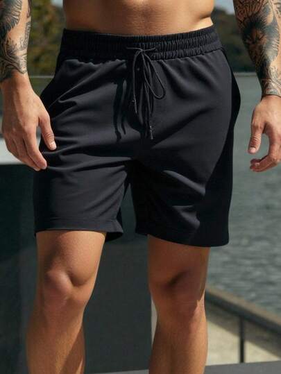 Men's Drawstring Waist Pocket Casual Versatile Daily Wear Shorts