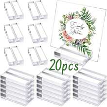 20 chiếc giá đỡ thẻ tên bằng acrylic trong suốt có khe, dùng để trưng bày trên bàn, làm bảng hiệu đám cưới, đựng ảnh kỹ thuật số, thực đơn văn phòng, hội nghị, giá đỡ thẻ màu đen, trắng và trong suốt. - Nhiều màu - Xem 18