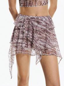 Airlisse 女士豹纹荷叶边下摆百搭约会/外出迷你裙 - 彩色 - 查看 6