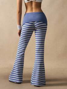 VARSIVA Women's Fold-Over Waist Striped Flare Leg Sports Pants - Multicolor - View 7