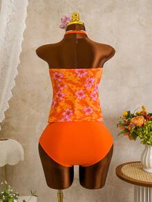 2026 Spring/Summer Plus Size Lace Trim Random Print Bikini 2-Piece Swimsuit For Women - Multicolor - View 2
