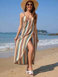 Swim Chiccia Women's Latest Fashion Bohemian Minimalist Beach Vacation Clothing, Lightweight Fabric, Midi Length Kimono Cover Up, Suitable For Spring, Summer And Autumn - Multicolor - View 5