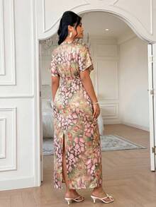 Plus Size Random Print Casual Vacation Dress - Multicolor - View 2