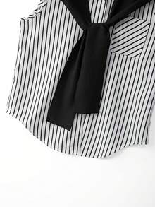 GlowEve 女士黑白条纹印花无袖衬衫领披肩装饰宽松显瘦休闲优雅百搭上衣，适合日常、通勤、海滩、夏季度假等场合 - 彩色 - 查看 4