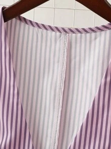 GlowEve 女士优雅通勤紫色条纹V领单排扣修身无袖上衣 + 女士优雅通勤白色人字纹双口袋设计短裤，春夏款 - 彩色 - 查看 5