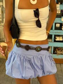 Opulessa 女士休闲条纹花卉短裤 - 藍色 - 查看 7