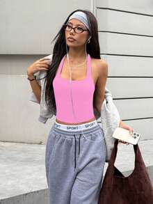 Dewbera Sujetador deportivo sin costuras para mujer, top corto deportivo inalámbrico, ropa interior deportiva para correr - Rosa - Ver 3