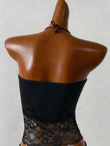 Lyxana Women's Lace Patchwork Versatile Daily Wear Tube Top - Black - View 3