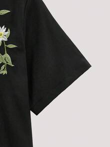 Whitmere 男士襯衫，都市休閒刺繡花卉圖案，時尚復古，寬鬆版型，日常穿著，春夏款 - 黑色 - 查看 6