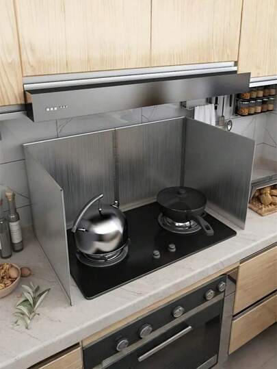 غطاء حماية من الرذاذ الزيتي المصنوع من الفولاذ المقاوم للصدأ - غطاء قابل للطي مع عزل حراري، يستخدم لحماية الموقد والأسطح المكتبية والخزائن، مناسب للطهي والتخييم الخارجي والمطبخ الحديث، أدوات الطهي للتخييم | ملحقات مطبخ حديثة | غطاء من الفولاذ المقاوم للصدأ، واقي سطح الموقد