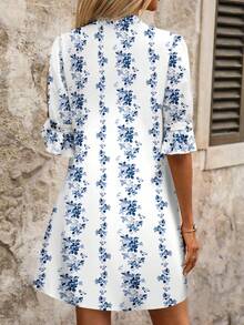 EMERY ROSE Blue & White Floral Plus Size Dress, Suitable For Summer - Multicolor - View 2