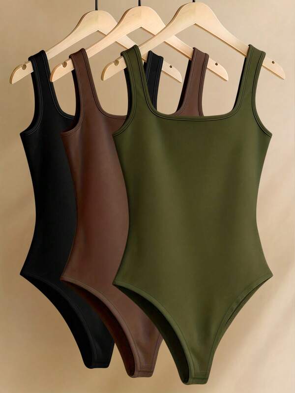 Resyla 女士简约纯色方领连体衣，夏季百搭