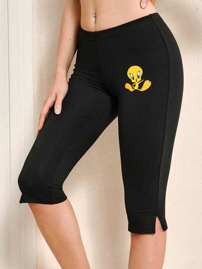 LOONEY TUNES X SHEIN Quần đùi Bermuda nữ cạp chun co giãn, kiểu dáng thường ngày.