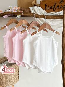 Vintaside Kids 4件套女婴夏季休闲纯色镂空刺绣吊带连体衣 - 彩色 - 查看 5