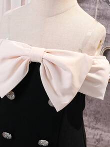 SHEIN 女童露肩蝴蝶结双排扣连衣裙 - 彩色 - 查看 6