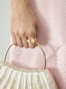 MOTF PREMIUM PRE18K GOLD-PLATED NATURAL PINK STONE TEXTURE RETRO NICHE RING - Yellow Gold - View 3