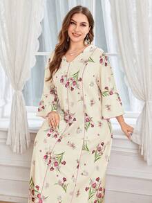 SHEIN Najma Đầm nữ cỡ lớn cổ chữ V in hoa, kiểu dáng thường ngày, thích hợp cho tiệc tùng và đi chơi. - Hồng - Xem 5
