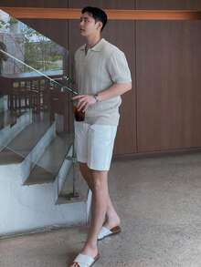 DAZY 男士灰色短袖 Polo 领针织衫，夏季款 - 灰色 - 查看 6