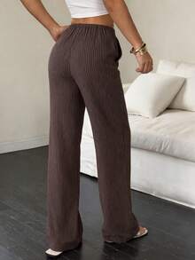 Easowa Women's Striped Tie-Waist Straight Leg Loose Casual Pants - Brown - View 2