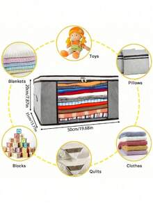 Large Foldable Clothes Storage Bags With Window And Handles, Bags For Clothes, Blankets, Carpets, Gifts, Toys, Space-Saving Movable Storage Bags For Bedroom, Home, Closet, Wardrobe - Grey - View 2