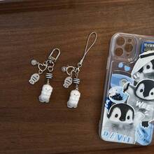 New Design Kawaii Beaded Sea Otter Flocked Phone Lanyard, Phone Charm, Phone Accessory, Bag Charm, Keychain Pendant - Black and White - View 5