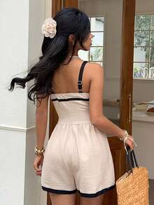 Serisse Bộ jumpsuit nữ phối màu nhún bèo, thời trang cho các buổi hẹn hò và tiệc tùng. - Màu be - Xem 3