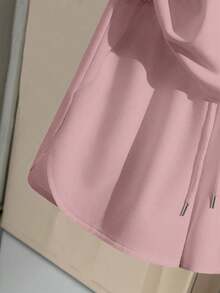 Resyla Plus Size Women Summer Casual Outfit, Solid Color T-Shirt And Shorts Set, Versatile Daily Wear - Pink - View 4
