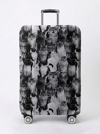 Grunge Punk Black And White Cat Pattern Luggage Protection Cover, Suitable For 18-32 Inch Luggage Covers, Luggage Handle Gloves, Travel Accessories