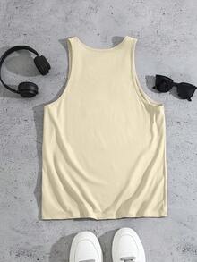 Manfinity Dauomo Men's Casual Solid Color Round Neck Slim Fit Tank Top, Summer - Apricot - View 2