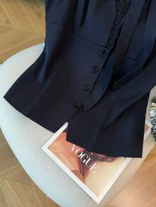 Franclia Sleeveless Tie-Waist Black Vest Shirt - Navy Blue - View 3