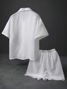 Bộ áo sơ mi và quần short in chữ nhăn màu trắng PAVTROS, phong cách trẻ trung năng động, thích hợp cho kỳ nghỉ hè, món quà lý tưởng cho bạn trai. - trắng - Xem 2
