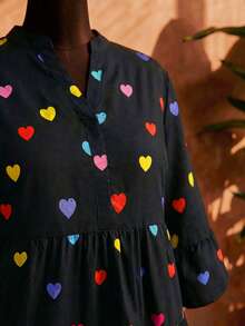 SHEIN CURVE+ Curve 尺码 US22 音乐节、海滨度假、波西米亚风女式印花喇叭袖宽松度假连衣裙 夏季/乡村/海滩度假装/海滩装/沙滩服饰 - 彩色 - 查看 4