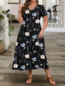 EMERY ROSE This Casual And Minimalist Bohemian-Style Floral Print Dress Is Perfect For The Holiday Season. It's Suitable For Plus Sizes, A Stylish Spring/Summer Dress, And A Must-Have For Spring Break. - Multicolor - View 4